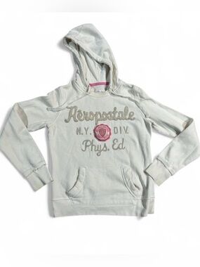 Aeropostale white hoodie with pink accents Size M #y2k